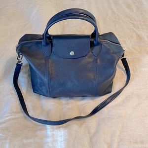 Longchamp Medium Le Pliage Cuir Leather Top Handle Tote